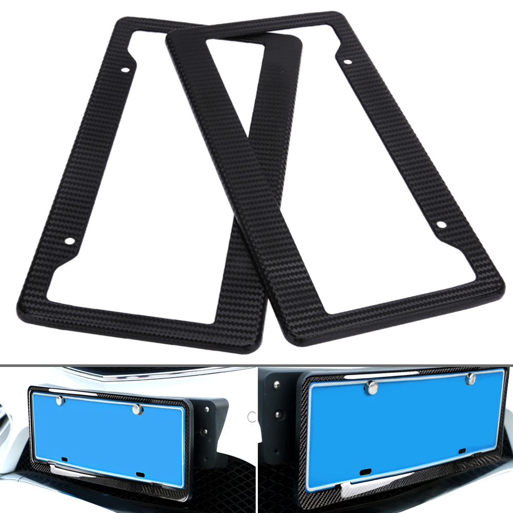 2pcs Carbon Fiber Pattern Car License Plate Frames Tag Covers Holder