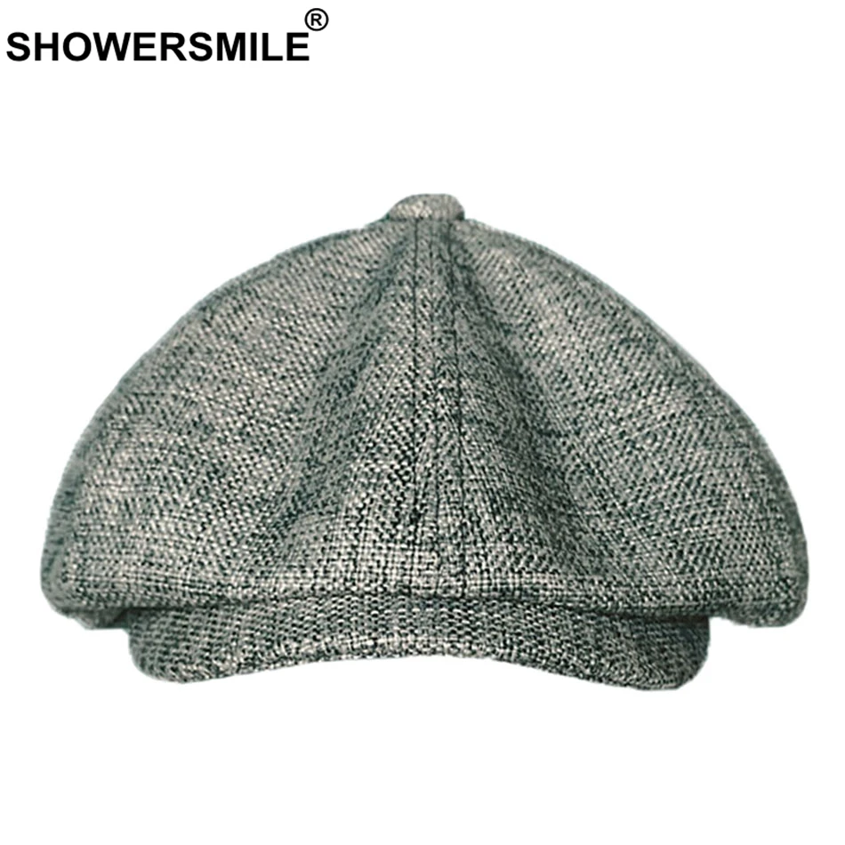 SHOWERSMILE мужские Восьмиугольные шляпы из хлопка и льна, летняя кепка Newsboy, Мужская черная однотонная винтажная дышащая брендовая Кепка и Кепка