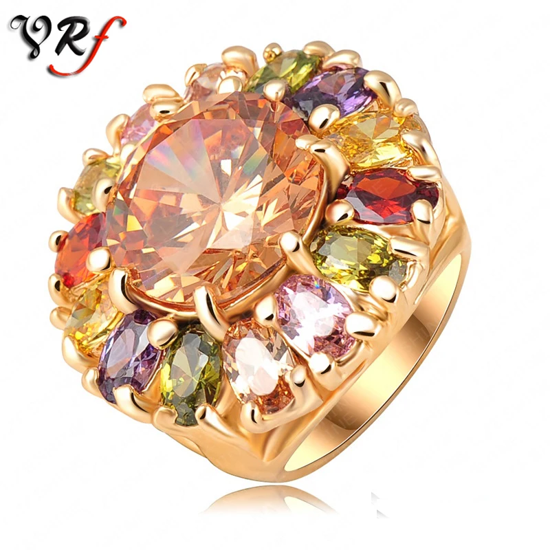 Fashionable Flower Ring Gold Color Girl Rings Colorful AAA Cubic Zirconia Bijouterie Party Female Jewelry Accessories | Украшения и