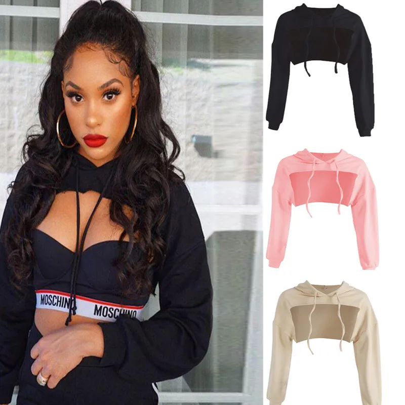 new Women Casual Loose Punk Hooded front short Hoodie Long