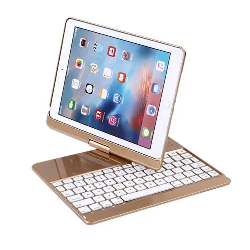Ultra thin Aluminum 7 Colors Backlit Bluetooth Keyboard Smart Rotate Folio Case For New iPad