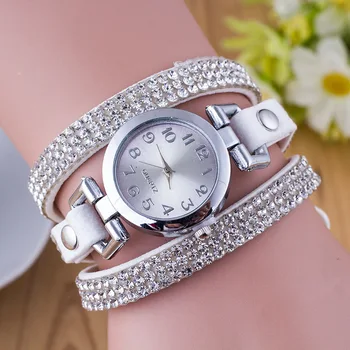 

2018 Rhinestone Leather Round Bracelet Watch Women's Watch Retro Exquisite Precision Clock Lady Quartz Watch