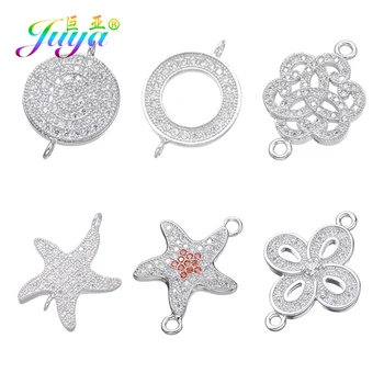 

Juya Handmade Jewelry Making Supplies Micro Pave Zircon Flower Round Charm Connector Accessories Needlework Jewelry Findings