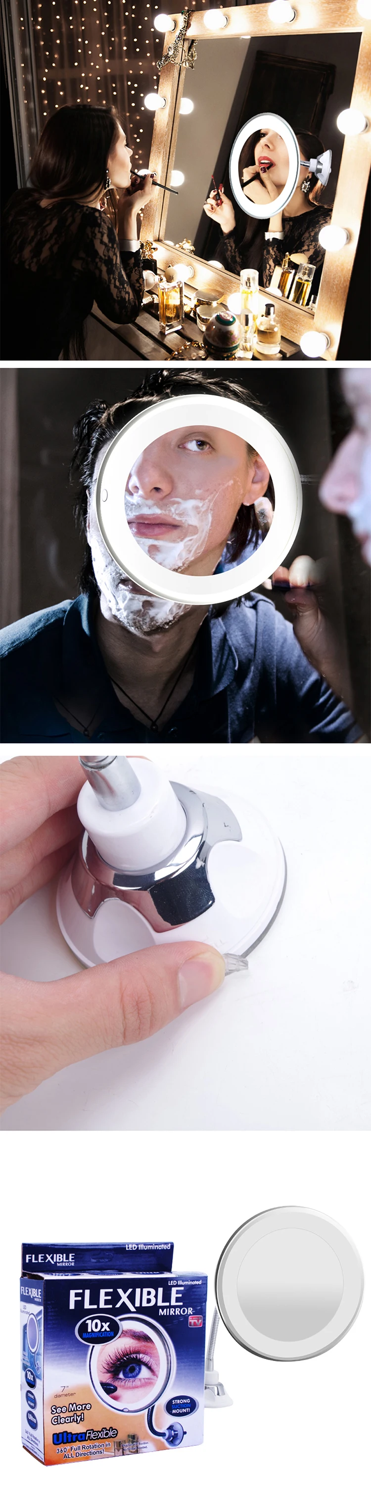 360 Вращение увеличительный, светодиодный Fogless вакуумный держатель на присоске, душ бритье 10X макияж туман зеркало