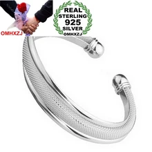 OMHXZJ, модные ювелирные изделия, Геометрическая двойная линия, для женщин, kpop, звезда, хорошее серебро 999 пробы, открывающийся браслет, браслеты SZ22