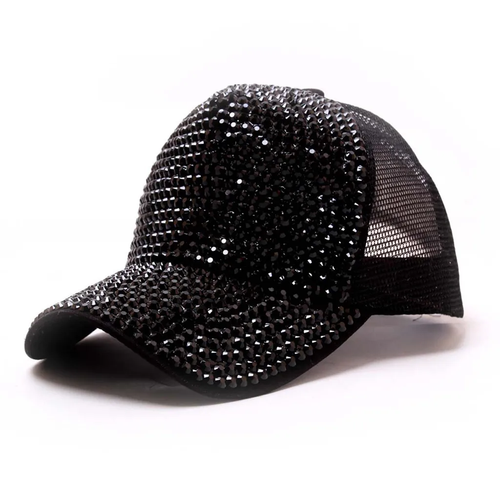 Бейсбольная кепка со стразами модная уличная летняя Алмазная Повседневная дышащая в сеточку точечная дрель Кепка-унисекс# BL5 - Цвет: Черный