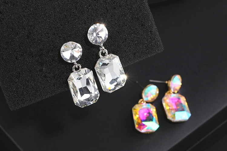 Роскошные Цветные Серьги с крупным кристаллом для женщин, Золотые Квадратные висячие серьги с кристаллами, свадебные подарки, бижутерия WX186