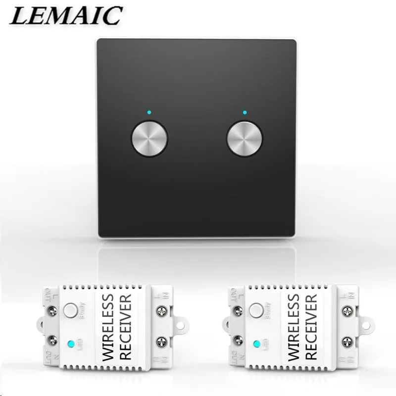 

LEMAIC Wireless 2CH 433MHz RF Remote Control Light Switch Kit Receiver Module 100ft for House Lighting No Wiring No App Required