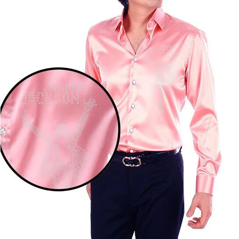 Men Shirt Fashion Rhinestone Silk Shirt Satin Mens Long Sleeve Camisa Hombre Couples Shirt Wedding Dress 