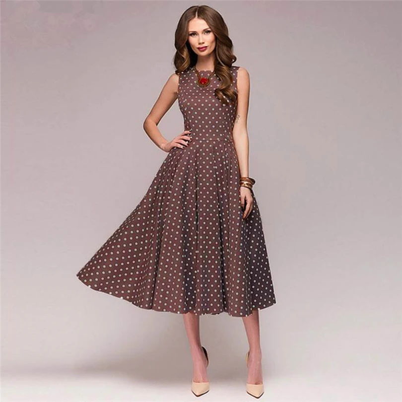  Womens Girls Summer Dot Sleeveless Lace Hebburn Vintage Zip Cute Cute Floral Printing Knee Length Party Dress #4M15 (3)