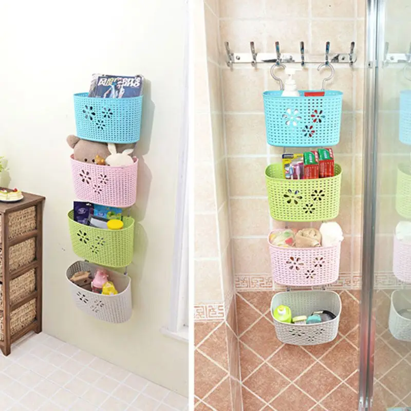 S/M المنزل المطبخ شماعة بلاستيكية سلة التخزين الحمام شنقا رف المنظم متعددة الوظائف دش الحمام اكسسوارات