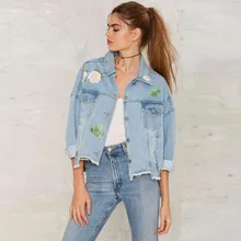 Весна Женская джинсовая Куртки с цветочным принтом одноцветное Куртки синий цвет пальто заниженной линией плеч в богемном стиле джинсовые пальто модное пальто