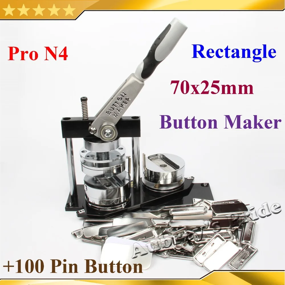 NEW Pro N4 Rectangle 70x25mm Badge Button Maker Machine +100 Set Metal