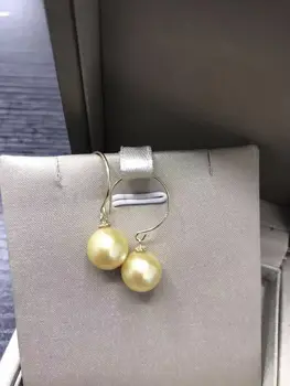 

free shipping elegant pair of 10.5-11mm south sea round gold pearl earring 18k