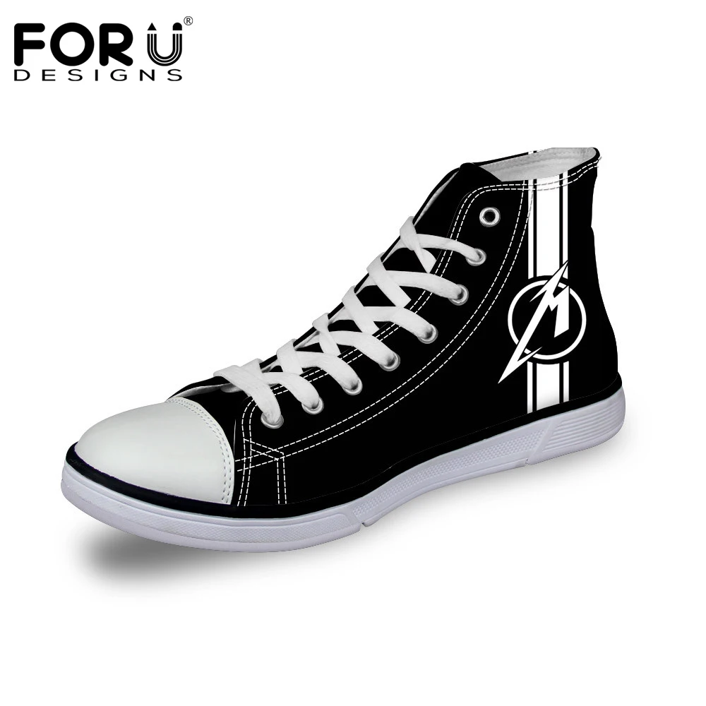 

FORUDESIGNS Metallica Hoodie Print Men's High Top Shoes Black Lace-up Vulcanize Shoes for Student Punk Flat Shoes Zapatos Hombre