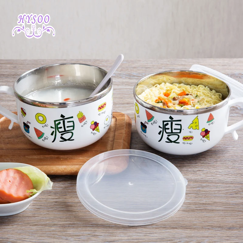 

Stainless steel bowl of instant noodles home noodle soup bowl with lid large bowl to eat rice bowl
