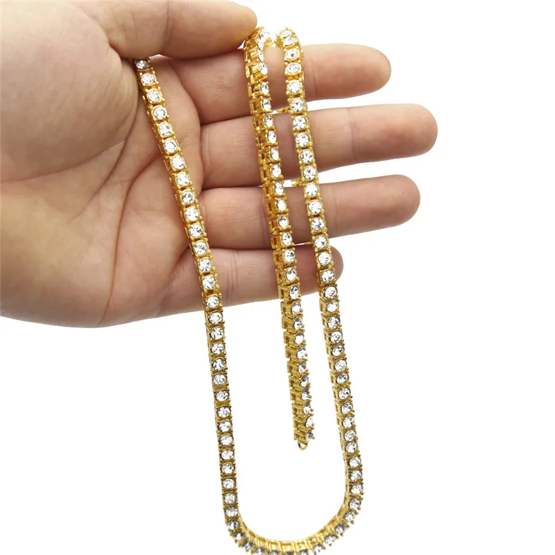 

BOAKO Hip Hop Bling Cubic Zirconia Necklace Rhinestone Chain Gold Silver Black Color Men Women Rock Necklaces Jewelry Z4