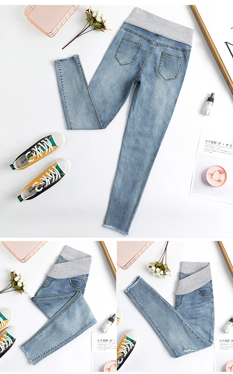 8831#9/10 рваные джинсы с низкой талией, джинсы для беременных, Летние Осенние брюки-карандаш для беременных