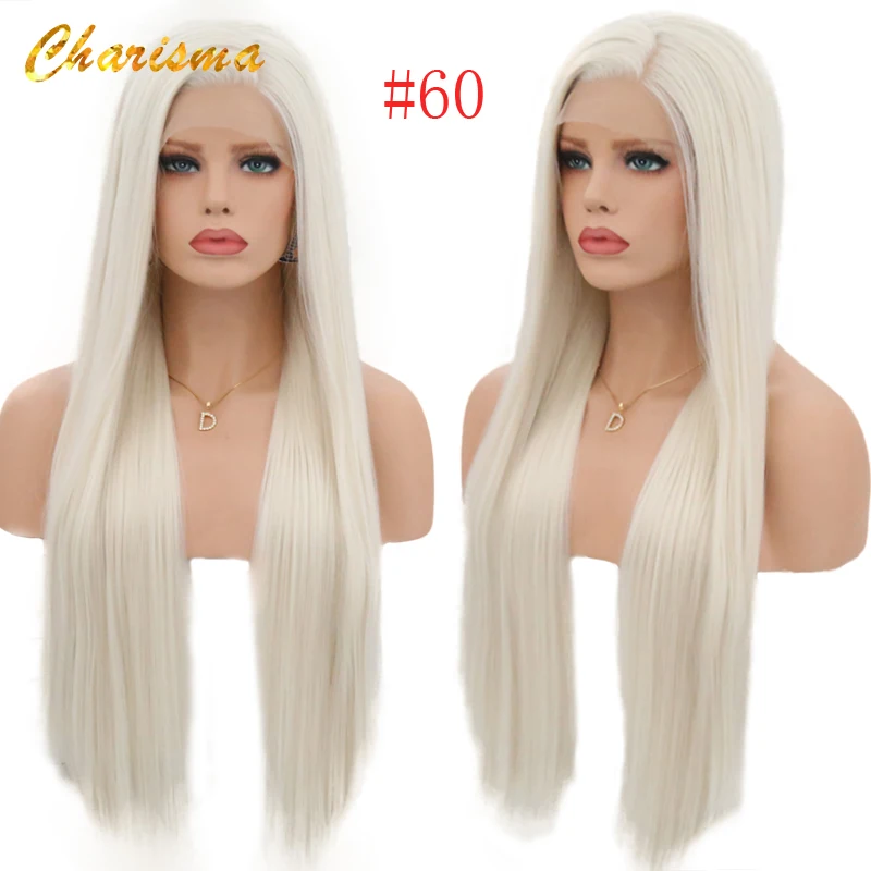 Resistentes ao Calor com Perucas Naturais da Linha Fina para Mulheres Sintéticas de Seda do Laço do Cabelo Peruca Loira Perucas Carisma Reto 60