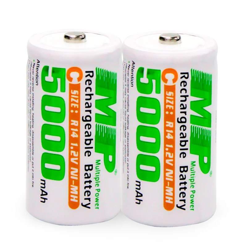 

MP 2PCS 1.2V 5000mAh Large capacity Rechargeable battery strong Power NI-MH batteries C size:R14 Deep Cycle Rechargeable batter