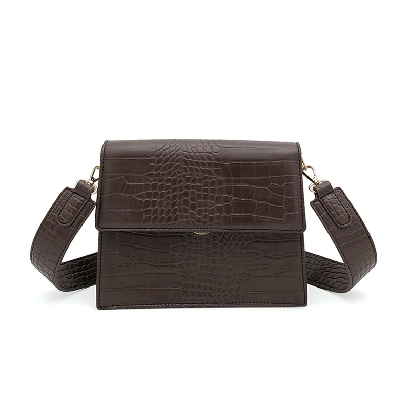 

Women Retro Shoulder Bag 2019 Autum New Designer Wide Strap Crocodile Messenger Bag Handbag Double Straps Wild Shoulder Bags