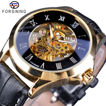 

Forsining Roman Number Display Golden Movement Open Work Retro Classic Men Watch Top Brand Luxury Automatic Skeleton Wristwatch