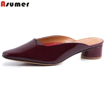 

ASUMER 2020 fashion hot sale new shoes woman square toe shallow genuine leather shoes med heels shoes mules shoes big size