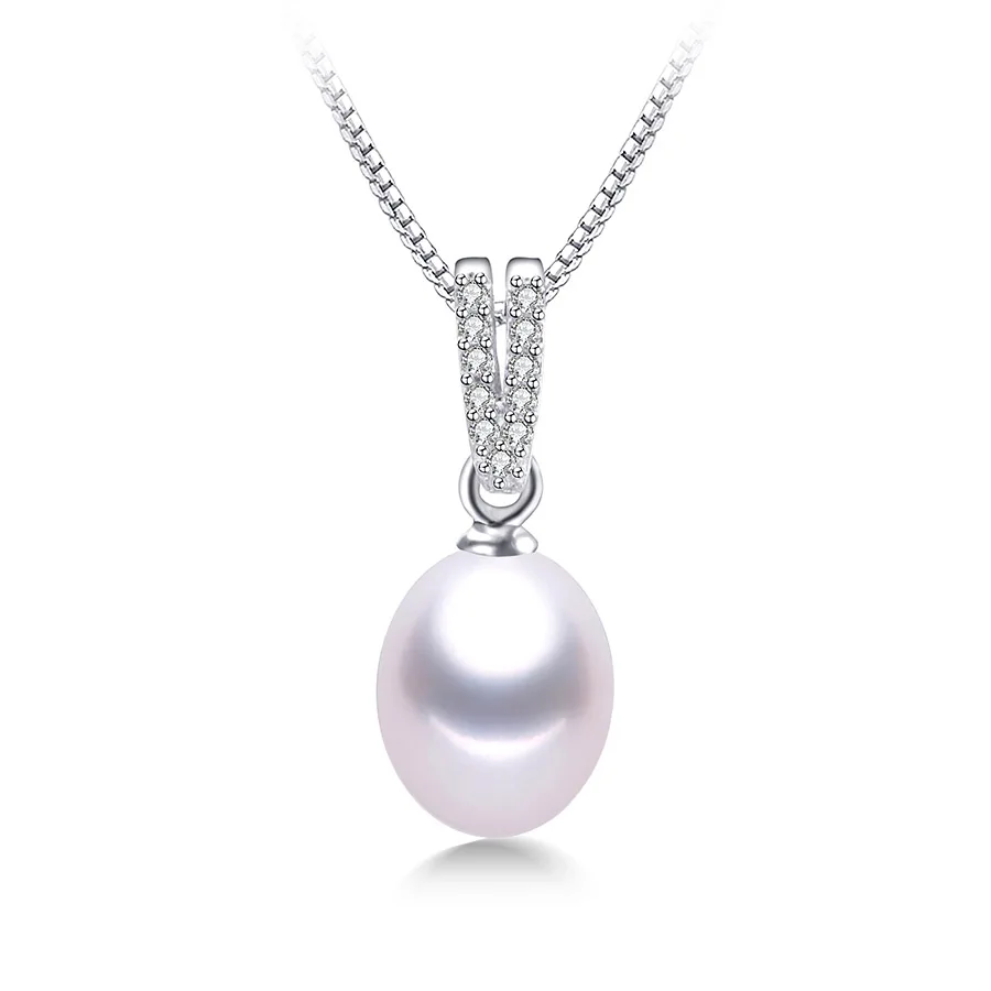 Lindo Лидер продаж 925 стерлингового серебра ожерелья для женщин 8-9 мм высокий блеск натуральный пресноводный жемчуг кулон 45 см ювелирные изделия Лето - Цвет камня: white pearl