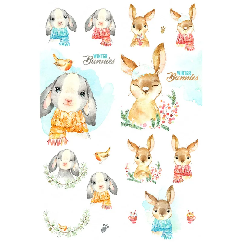 

2 PCS Kawaii Cartoon Winter Bunnies DIY Uncut Decoration Scrapbook Stationery Diary Sticker Planner Cute Label Travel Stickers