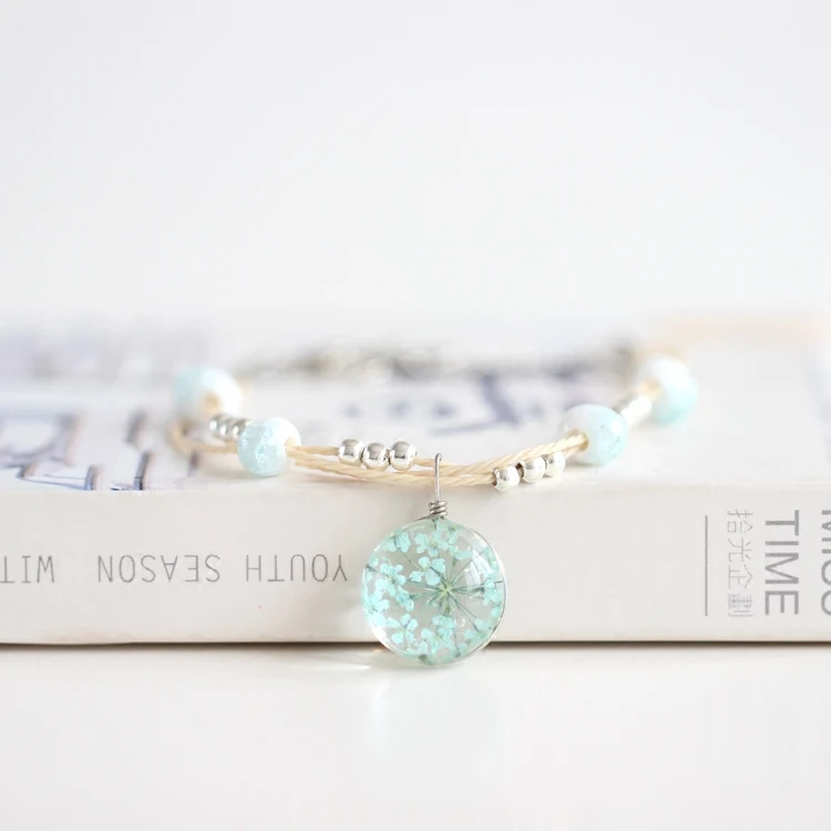 Glass ball flower specimen bracelet flower and plant specimen with ceramic beads bracelets for girls #N001