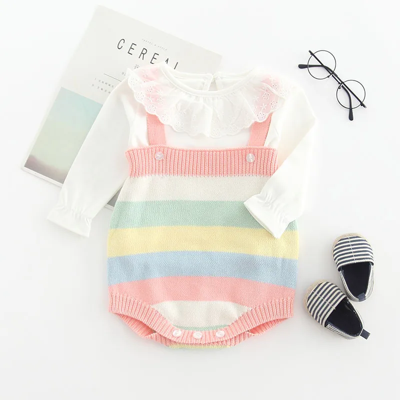 Вязаная Детская одежда радуга для новорожденных комбинезон для девочек из хлопка без рукавов комбинезон для новорожденных Для мальчиков комбинезоны