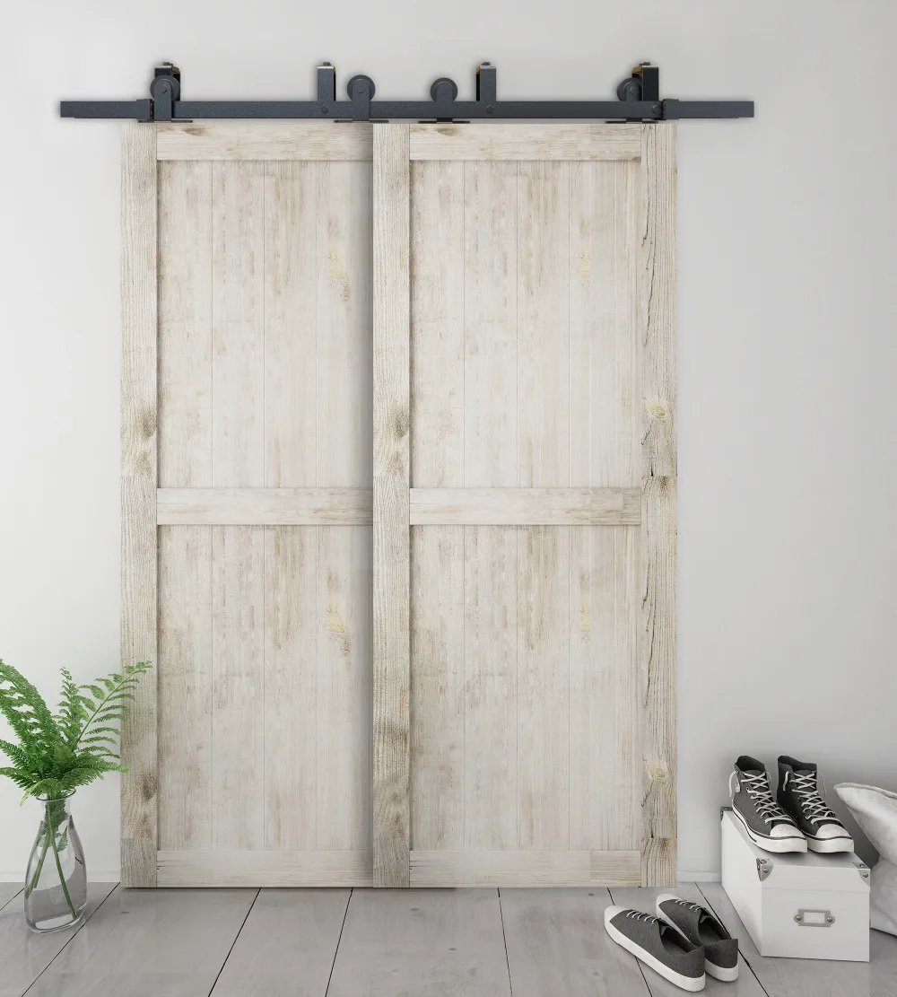 DIYHD 6FT/6.6FT/8FT Top Mount Bypass Double Sliding Barn Wood Door