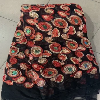 

Novelty 3D French lace with sequins Applique 5 yards/lot 2019 red latest design African Lace Fabric For Wedding Dress sequins