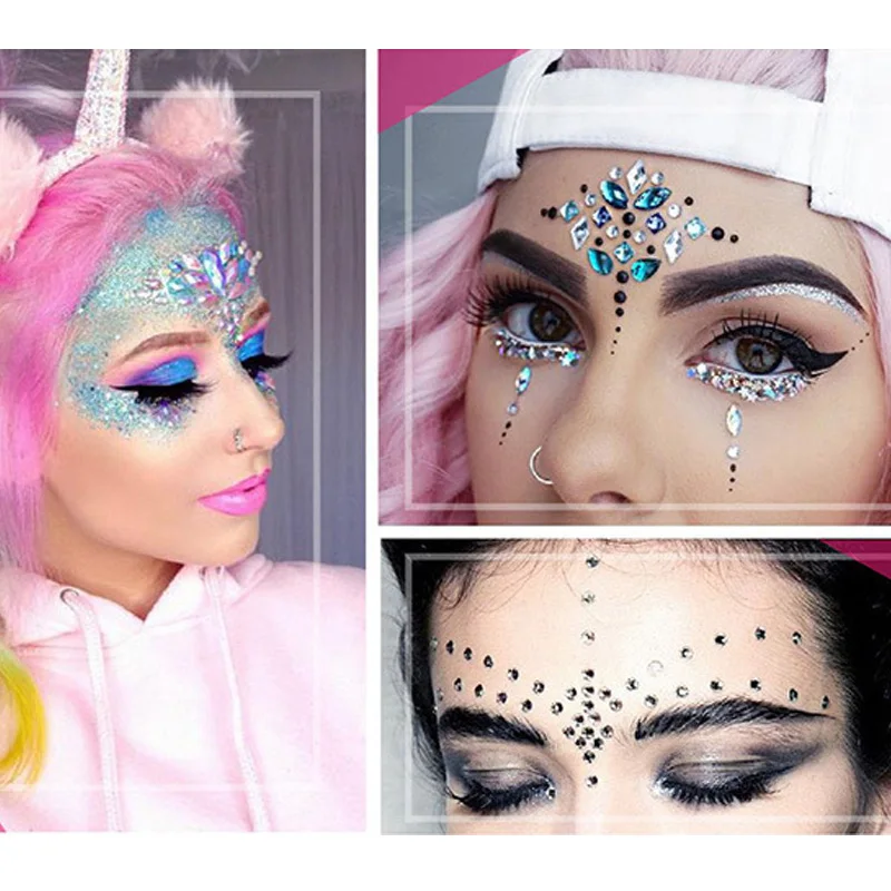 

Rhinestone Mermaid Face Tattoo BODY STICKERS Crystal Tears Gem Stones Temporary Stickers for wedding birthday party supplies