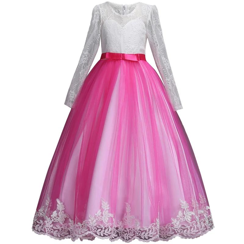 

2019 Summer Long Sleeve Dress Kids Dresses For Girls Children Princess Dress Girl Party Wedding Dress 3 10 12 Years Dropshipping