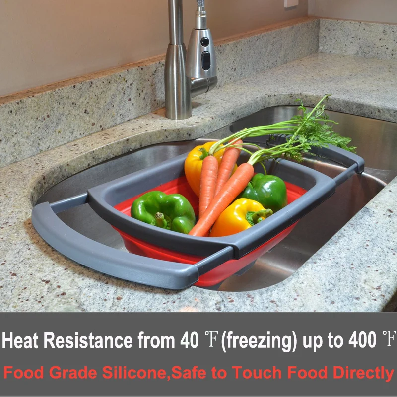 Billige WALFOS LEBENSMITTEL Grade Faltbare Silikon obst Gemüse Sieb Sieb Waschbecken waschen Korb Kochen küche korb sieb gadget