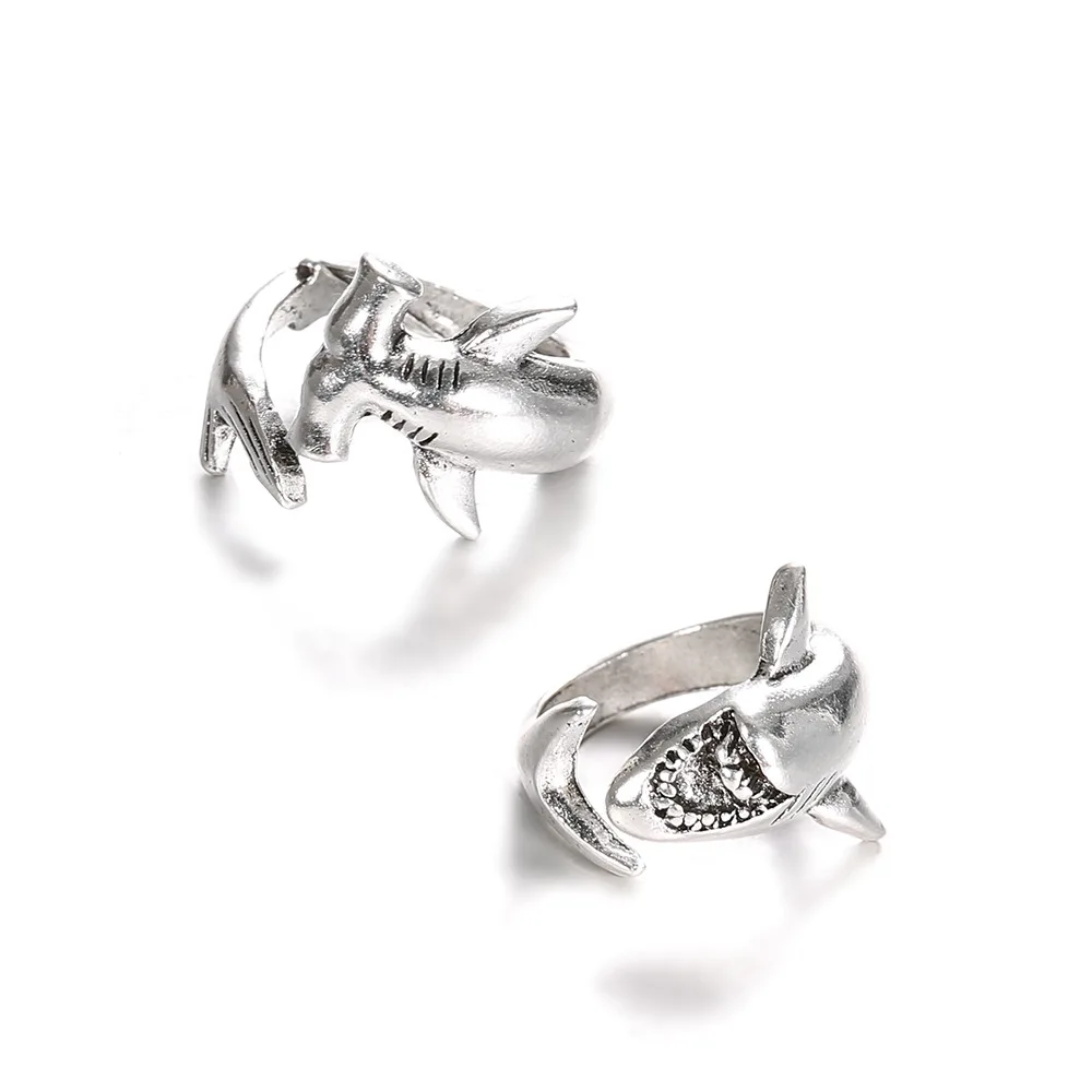 8Seasons New Creative Animals Shark Rings For Women Silver Color Fashion Adjustable Opening Metal Ring Punk Style Party Jewelry