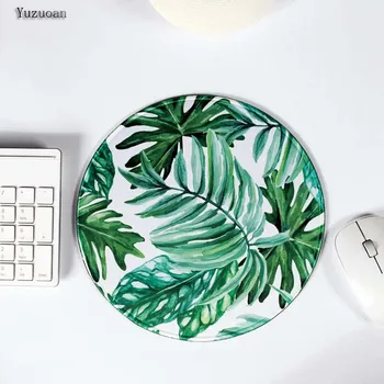 

Yuzuoan Banana Leaf Cactus White Lock Edge Round mouse pad small size Rubber Soft Gaming Mouse Table Mat Custom 20*20CM