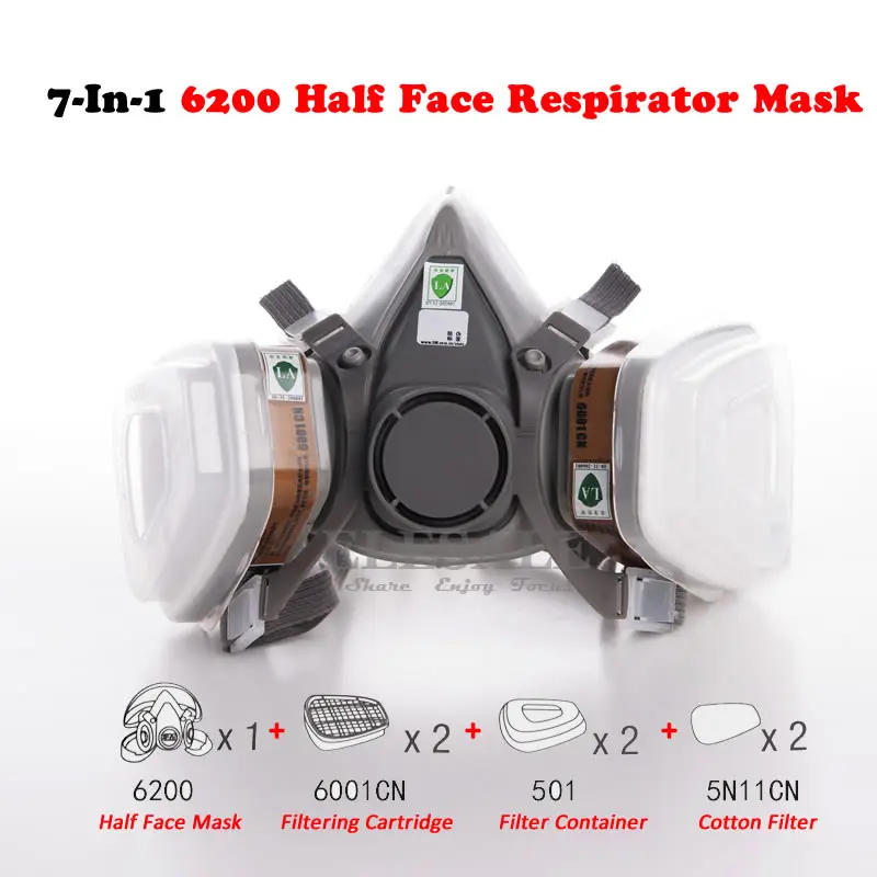 Buy New 7 In 1 6200 Dust Gas Respirator Half Face Mask