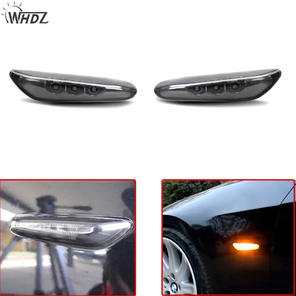 WHDZ 2pcs New LED Side Marker Light Turn Signal Light Fender Lamp for BMW E82 E88 E60 E61 E90 E91 E92 E93 Side Black Amber light hopstyling 2x e60 e61 f10 e81 e82 e87 e88 e90 e91 e92 e93 car led fender side turn signals led marker light 12v smd3528 bulb