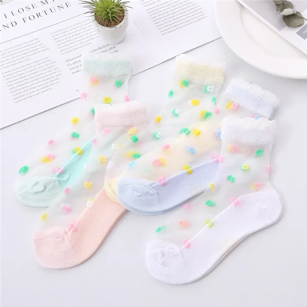 5 Pairs/Lot Girls Socks Summer Breathable Children Short Ankle Socks For 1-12 Years Kids Soft Cotton Lace Princess Mesh Socks 4-leaf