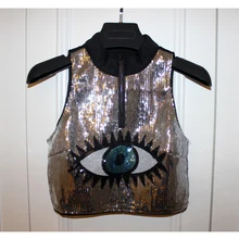 Модный женский сексуальный короткий дизайнерский жилет без рукавов с пайетками/ Одежда для девочек