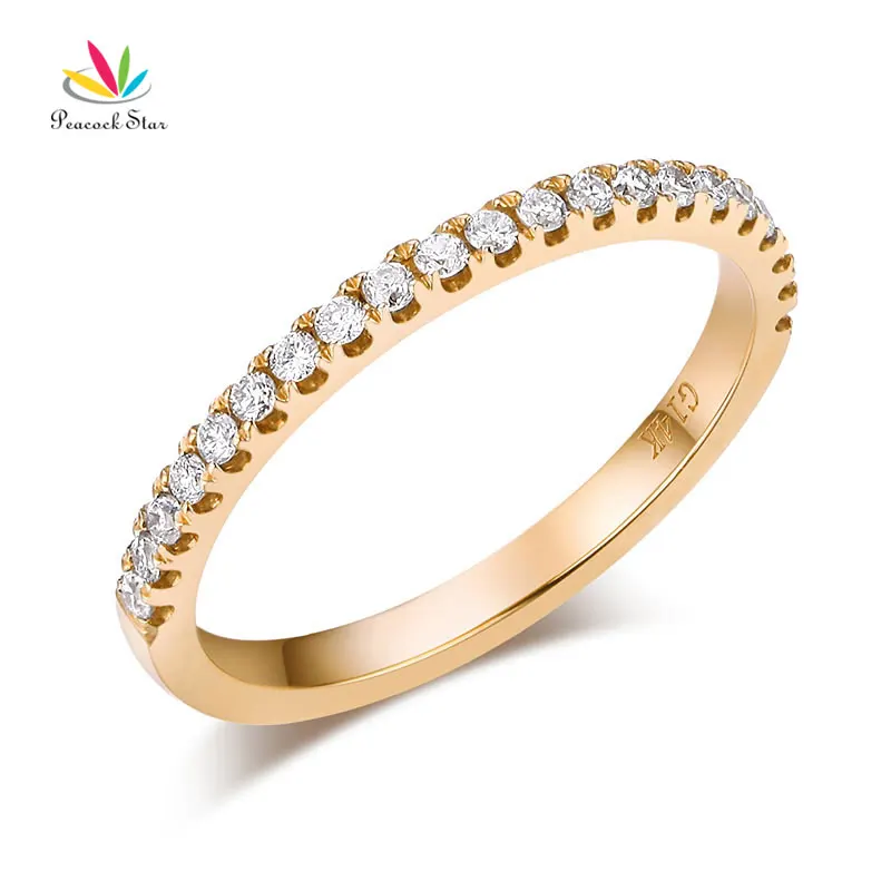 

Peacock Star 14K Yellow Gold Stackable Wedding Band Ring Half Eternity 0.2 Ct Natural Diamond