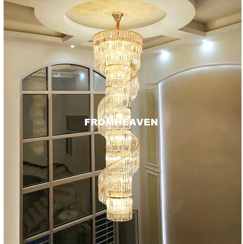 Современные D60cm H200cm Golden Rose роскоши хрустальная люстра кристалл для лобби Двойной Лампа для лестничной площадки хрустальные люстры