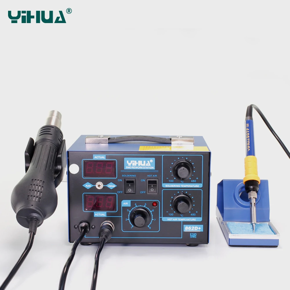 YIHUA 862D + паяльная станция 2 в 1 BGA паяльная стационарный паяльник фена для IC устройство для распайки smd-компонентов светодиодный цифровой