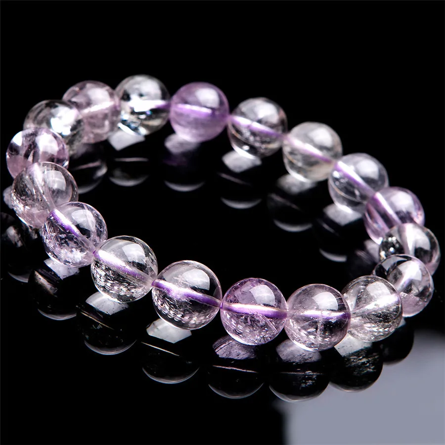 

Genuine Purple Natural Kunzite Quartz Bracelets For Women Men Stretch Crystal Round Bead Bracelet 12mm