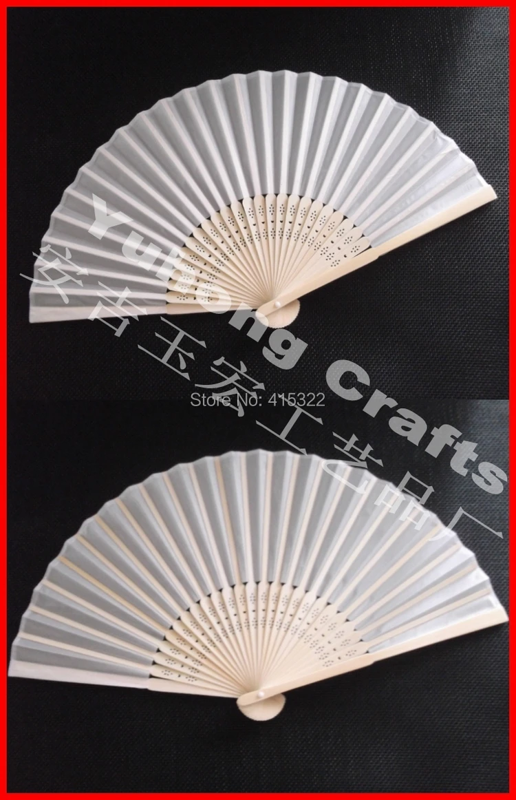 Free shipping 150pcs/lot white fan polyester,folding hand fans for
