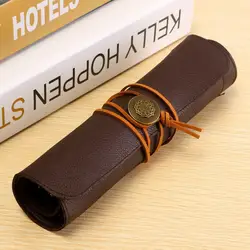 Kicute 5 отверстий PU кожа Roll Up пенал коричневый сумка для хранения косметический держатель мешка ручка сумка офис школы канцелярские