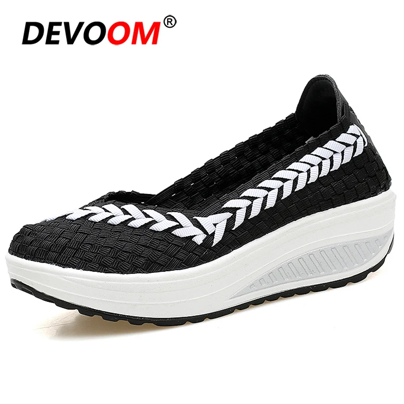 

Fashion Comfort Shoes for Women Summer Flats Ladies Loafers Lightweight Plateform Shoes Sneaker Women Black Breath Woven Shoes