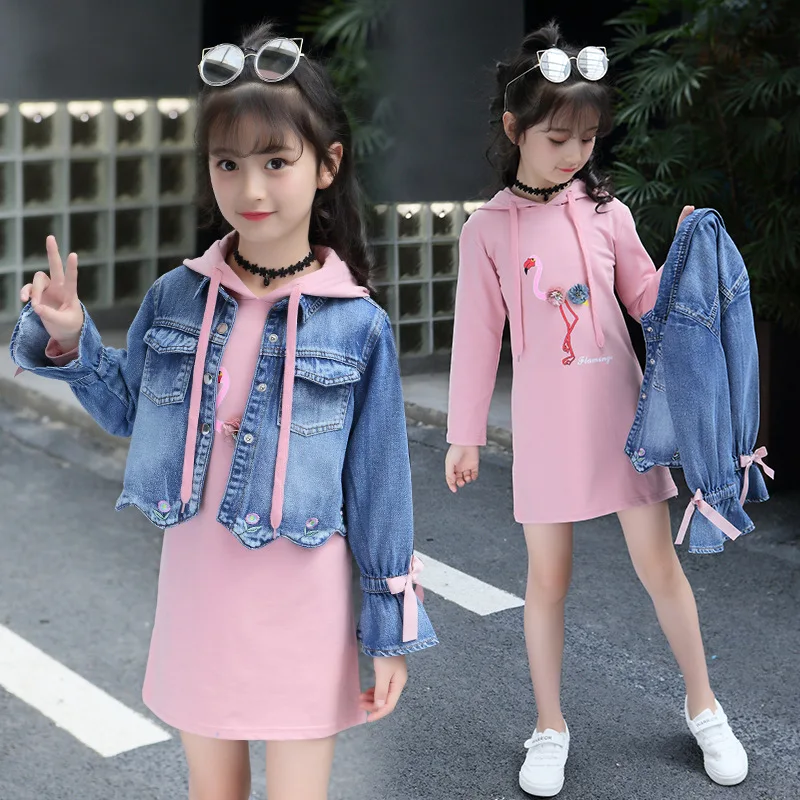 

Teen Girls Clothing Set Kids Clothes Mesh Denim Jackets Dress Suit Children Clothes Spring Girls Outfits toddler girl clothes